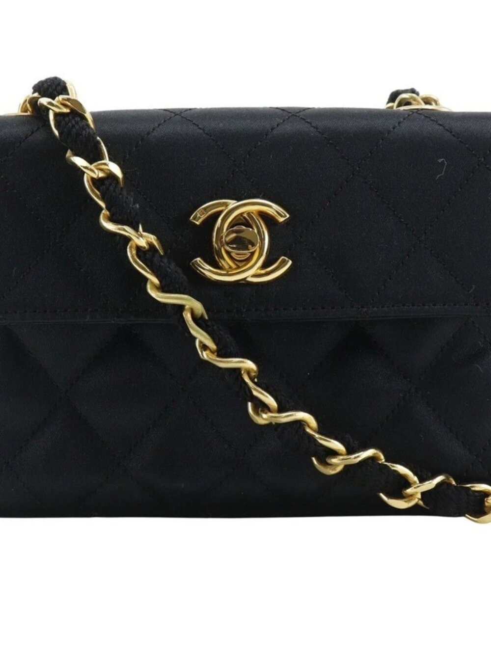 CHANEL Mini ChainShoulder Shoulder Bag rope vintage black Satin Women